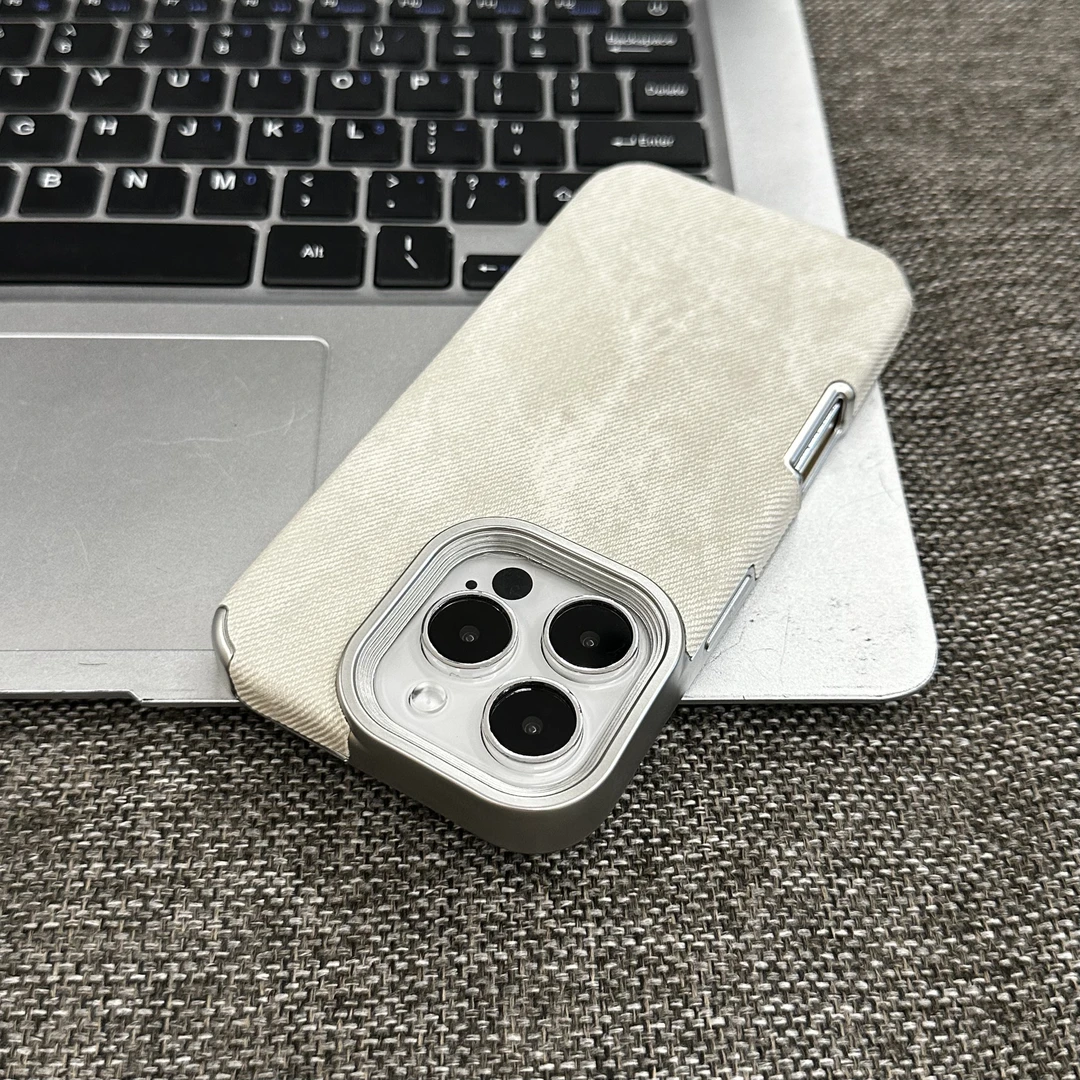 奥菲顿极简白色牛仔纹适用苹果17promax手机壳16简约15高级14/13