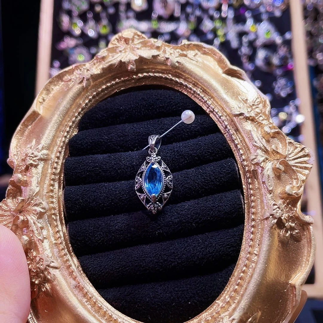 925银瑞士蓝马眼树叶藤蔓吊坠