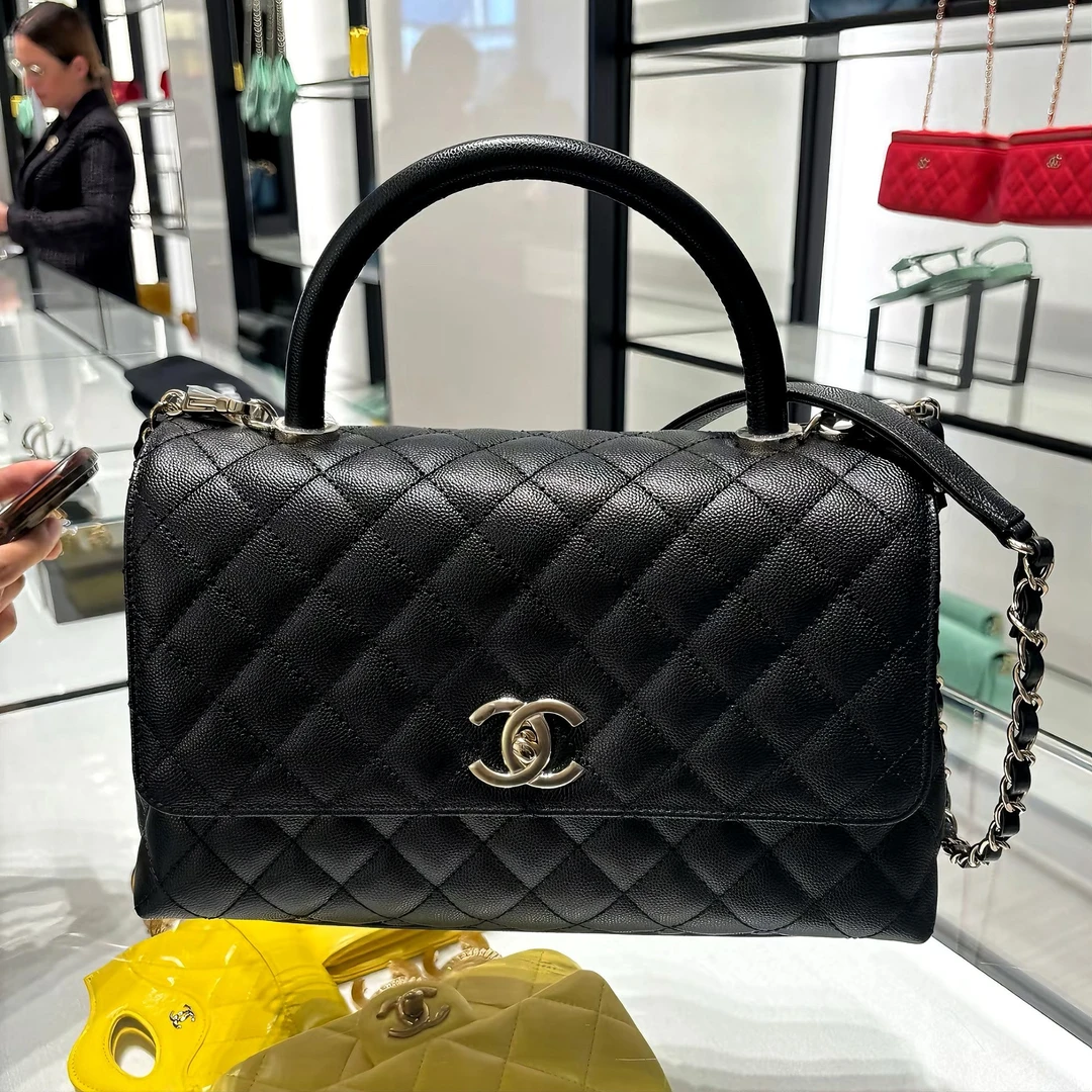 99新 Chanel/香奈儿 9741|香奈儿黑金荔枝牛新款中号芯片coco斜挎