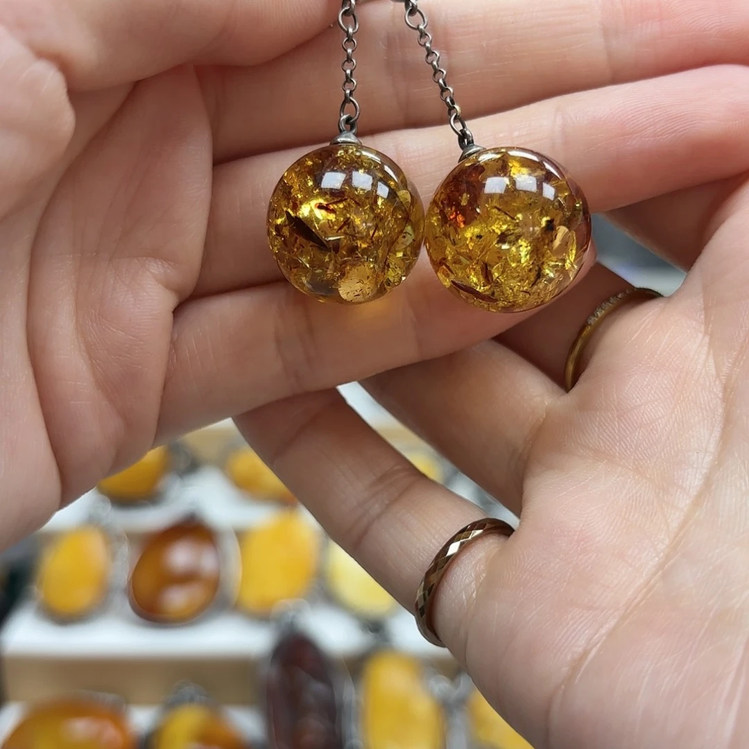 琥珀裸石银S925镶嵌?****r60耳坠