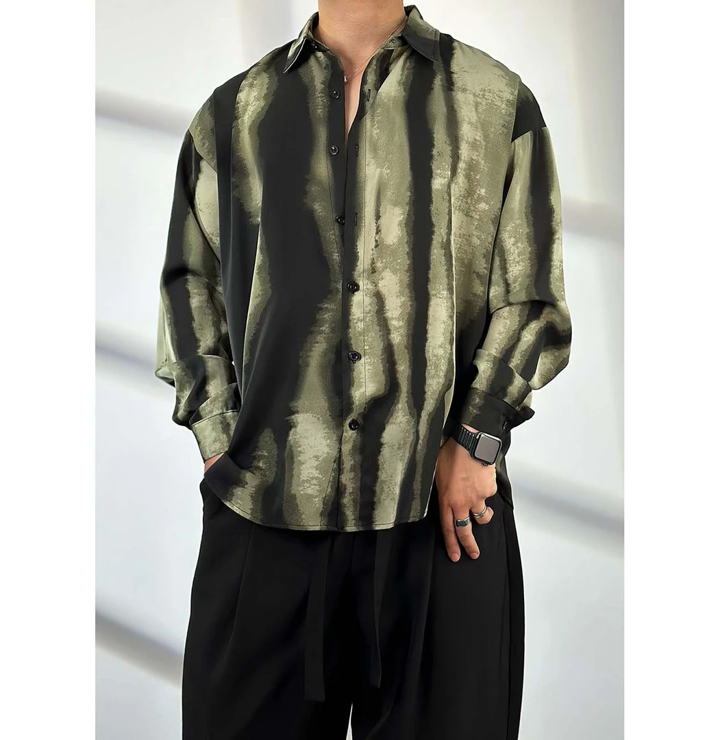 陆星家【山川】重墨晕染秋季男士长袖衬衫复古宽松休闲潮流C055