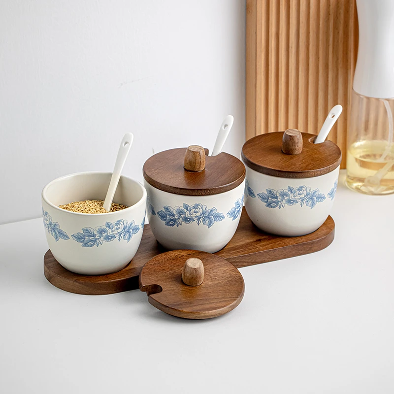 〖被问爆的调味罐〗新款家用陶瓷调料罐厨房带勺盐罐组合套装