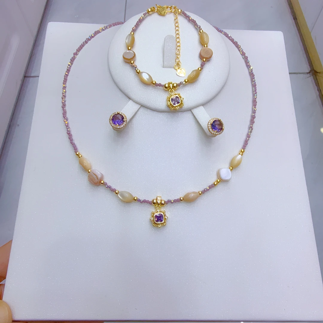 铜合金亚克力项链 高档个性时尚手工三件套首饰特好看网红气质