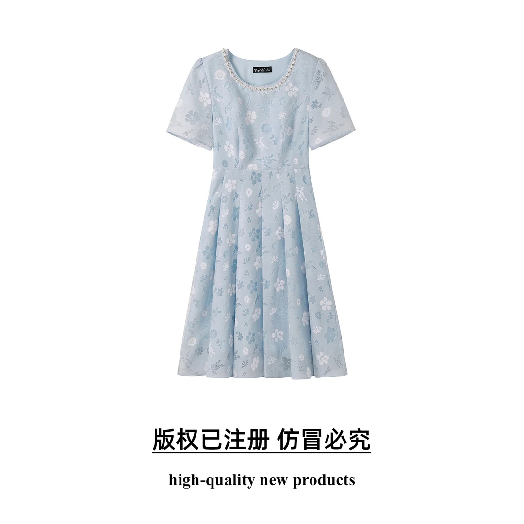 奢姿大码女装2025年夏季胖妹妹印花轻奢时尚优雅修身显瘦连衣裙