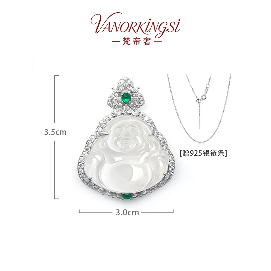 925银链高冰玉髓佛公精工镶嵌佛公吊坠项链 FD139
