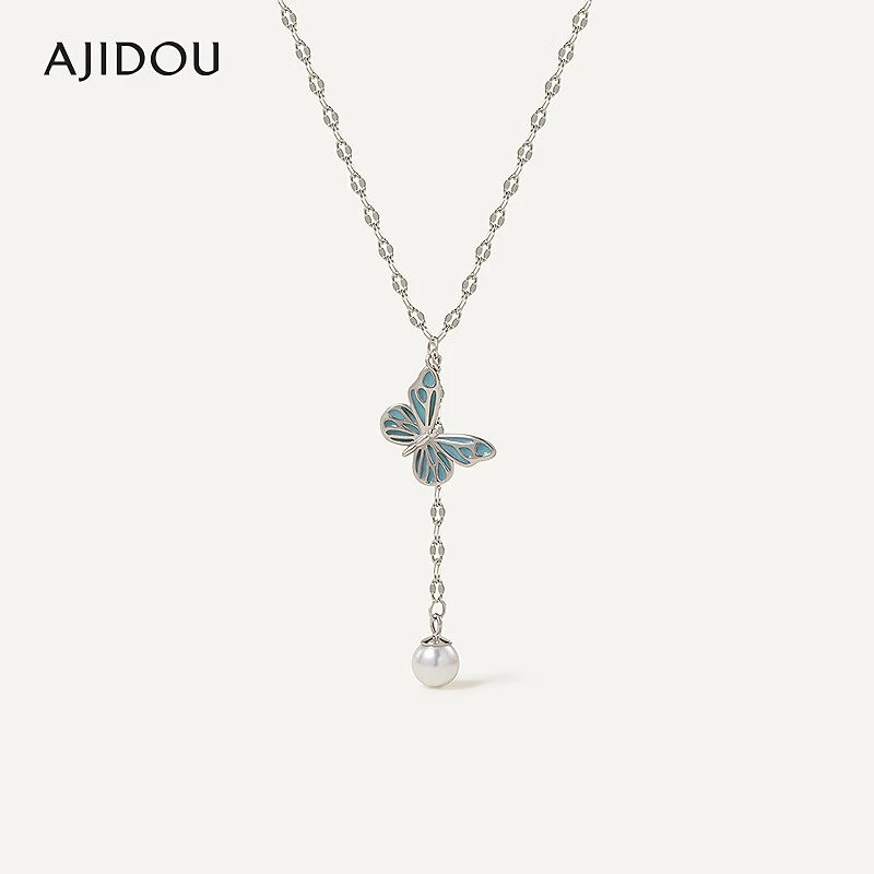 链子925银仿珍珠 阿吉豆项链女夜光能量蝴蝶锁骨链小众气质【YFX】