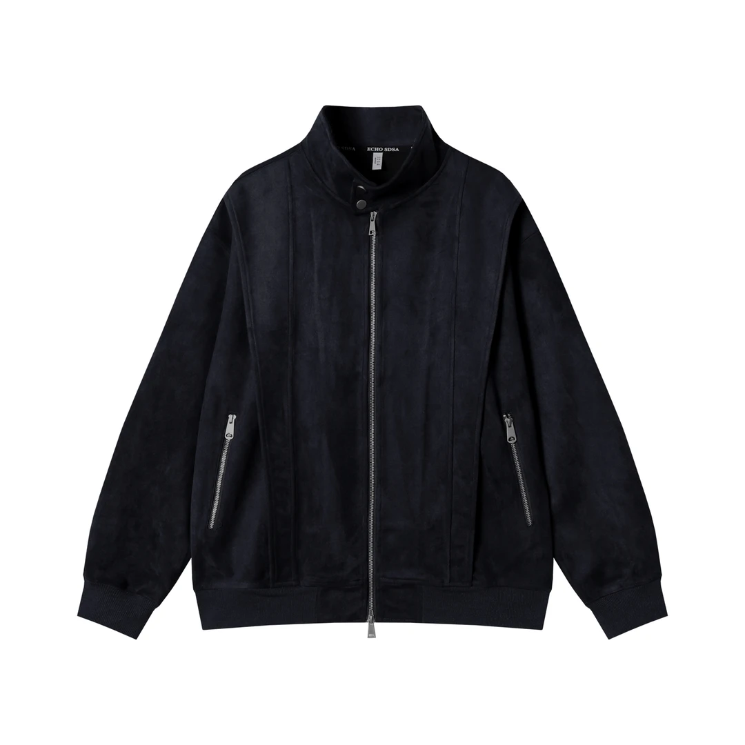 SDSA男士秋冬新款痞帅男装潮牌绒面褶皱拉链立领卫衣百搭时尚上衣