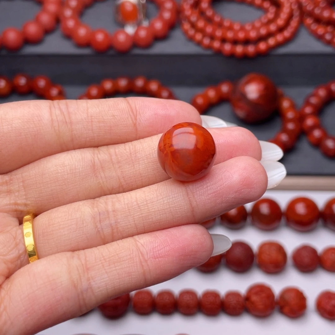 可***可南红玛瑙未镶嵌手串Y15mm牛血火焰单珠