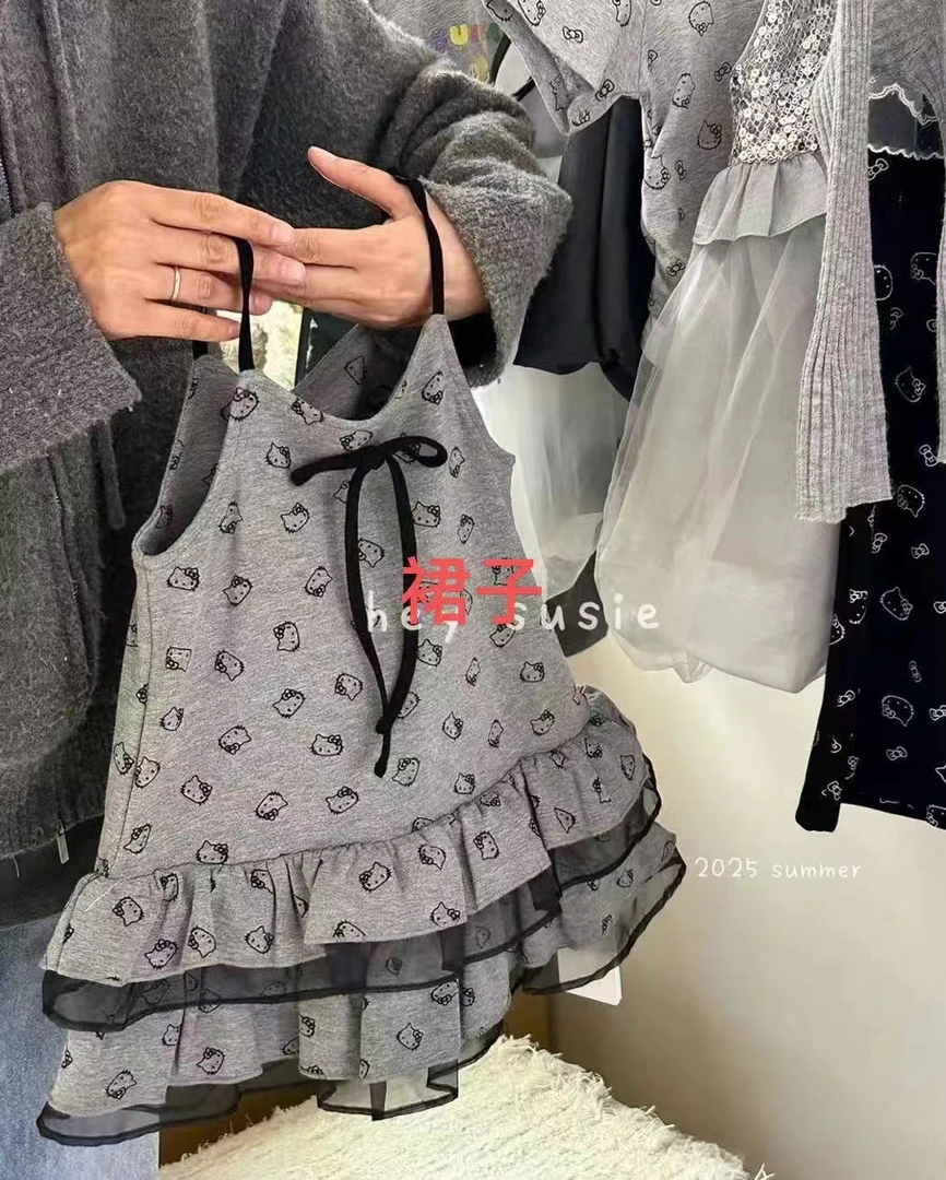 女童深灰色卡通吊带连衣裙（SX-6665-夏A）