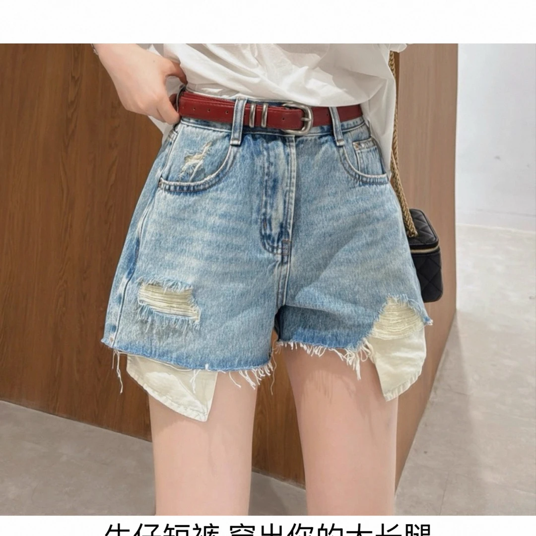 66606#欧洲站@SUOMALA 破洞牛仔短裤 （无腰带）