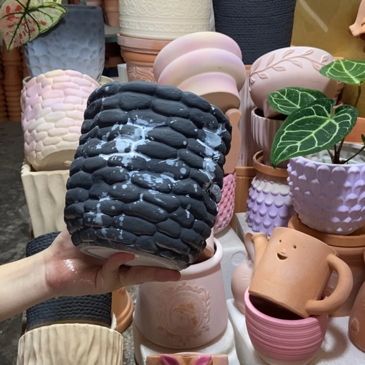 15×15泼墨石头盆 粗陶1个