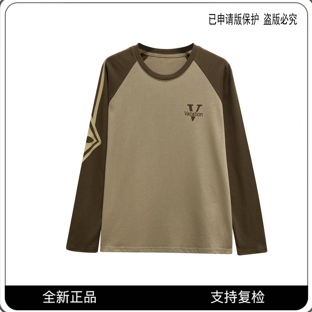 68193#CSIN轻奢时尚拼接印花长袖T恤2025显瘦休闲个性上衣潮