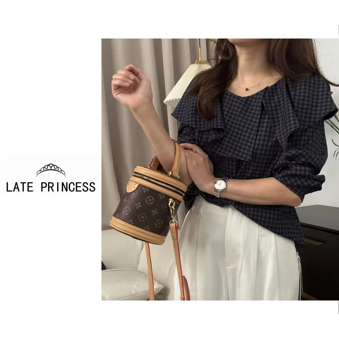 LATE PRINCESS【无暇的梦】秋装新款圆领百搭洋气长袖格子衬衣