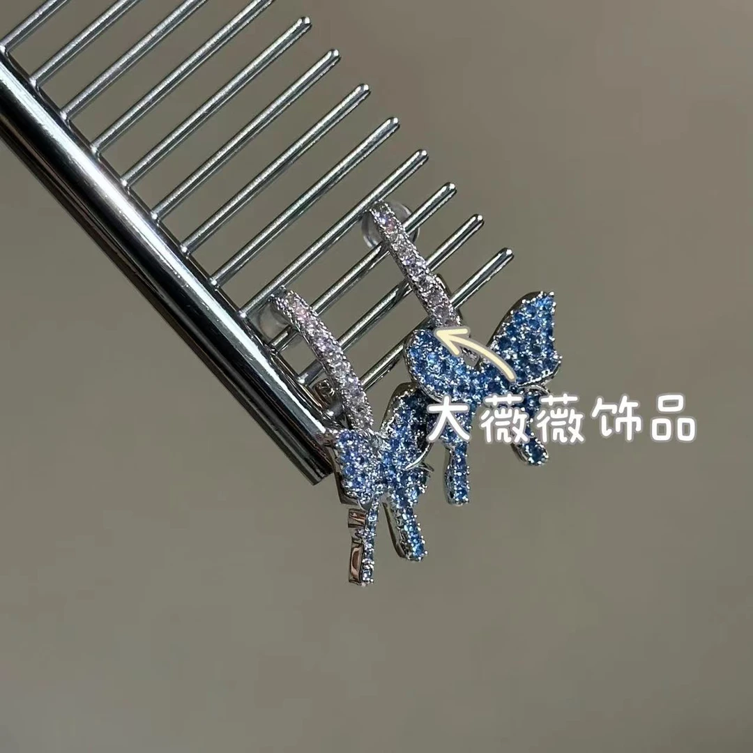 铜合金耳饰 湖蓝色蝴蝶气质耳饰-67473