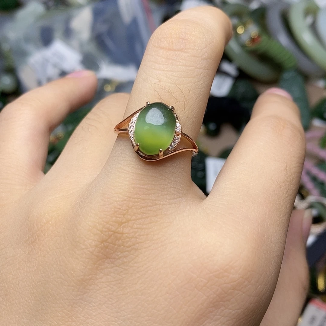 和田玉（碧玉）戒指银S925镶嵌