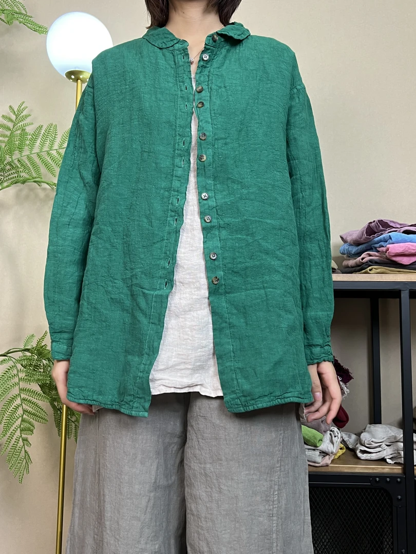 3536-1 秋冬双层圆角翻领植物染色高级色彩休闲两穿衬衫开衫外套