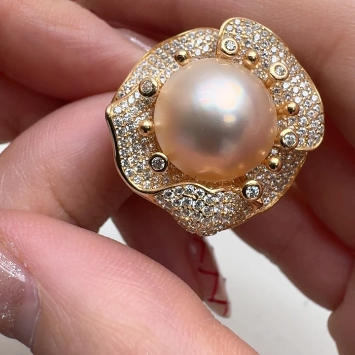 拼合珍珠（马贝珠）戒圈银S925镶嵌