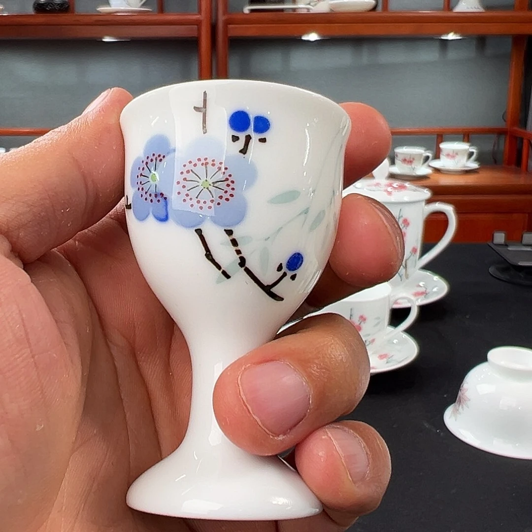 翠竹蓝梅酒杯微瑕