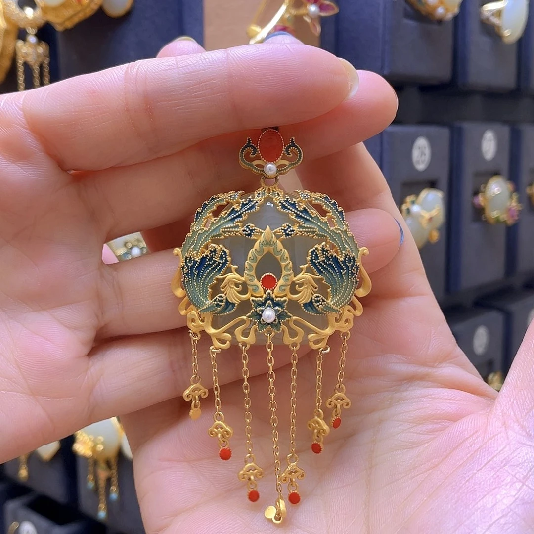 和田玉银S925镀金镶嵌颈饰