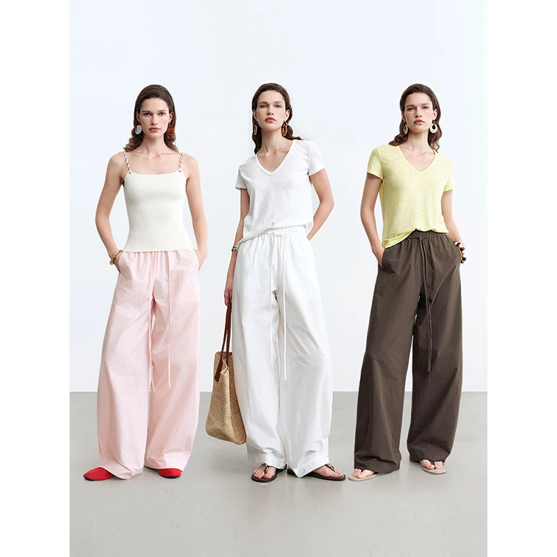 ROSELINGLING福利回馈 轻薄纸感水洗棉 遮跨藏肉松紧腰气球裤长裤