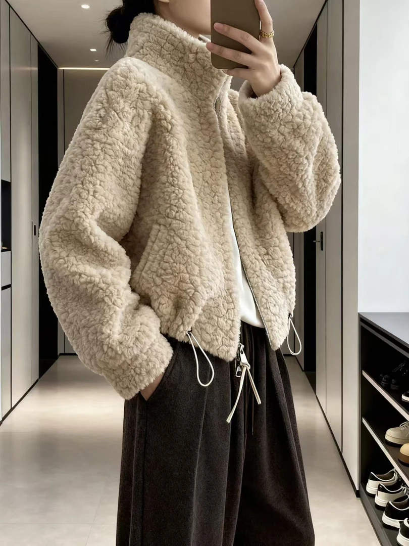 短外套秋冬立领短款保暖纯色冬季羊羔绒女韩版百搭