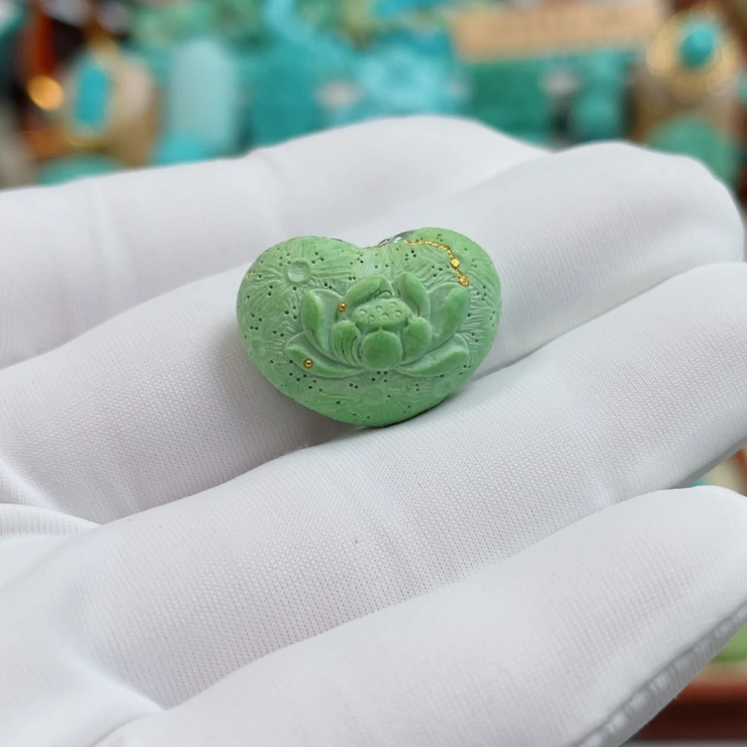 未镶嵌绿松石珠宝奇石菜籽黄荧光色心连心