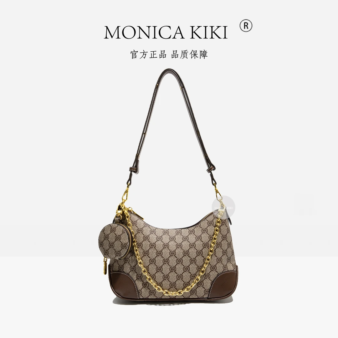 MONICA KIKI/莫妮卡奇奇牛角包包包女百搭轻奢复古单肩斜挎包988