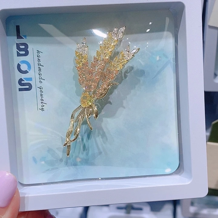锆石铜合金麦穗胸针