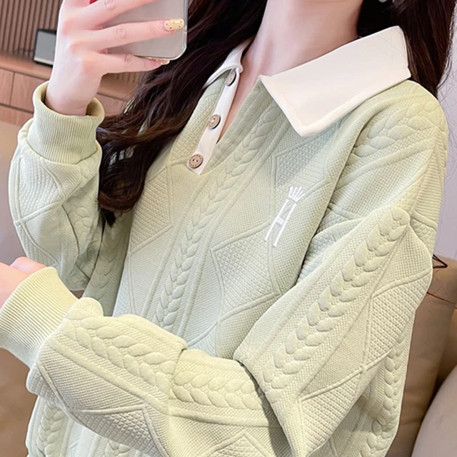 早秋女Polo领薄运动衫2025春秋季新韩式宽松大尺寸小上衣