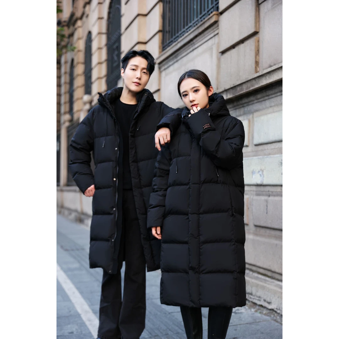 白鸭绒黑金羽绒服黑曜石长款保暖加厚2025秋冬新款情侣男女同款
