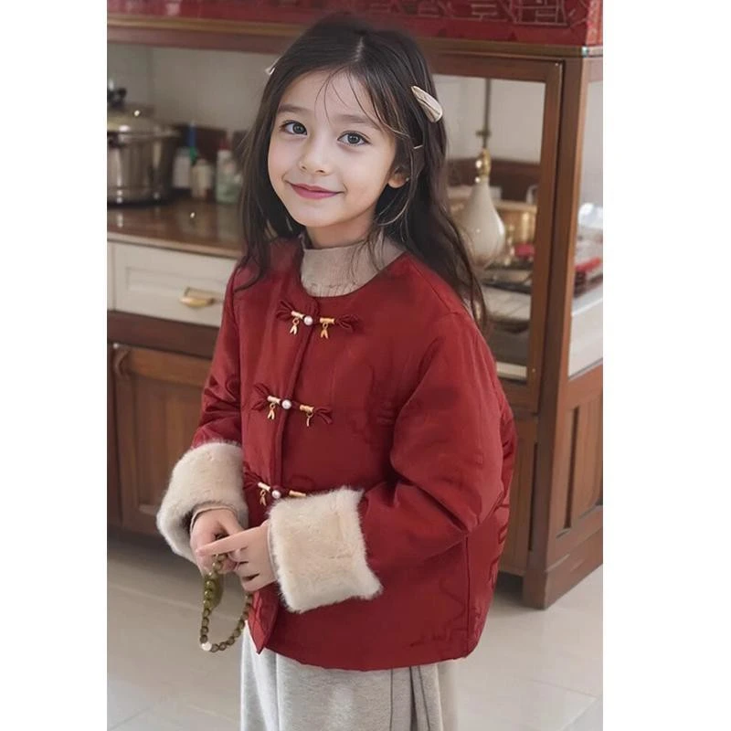 巴拉开门红女童唐装拜年服2026新款儿童冬季外套秋冬装汉服国风过
