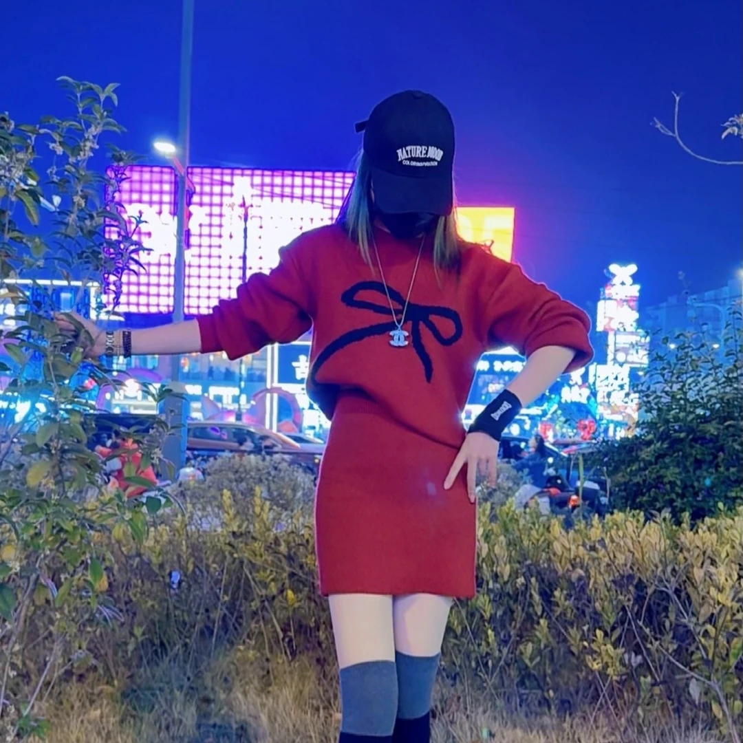 红色新年毛衣套装女新款冬季加厚软糯慵懒小个子半身裙两件套