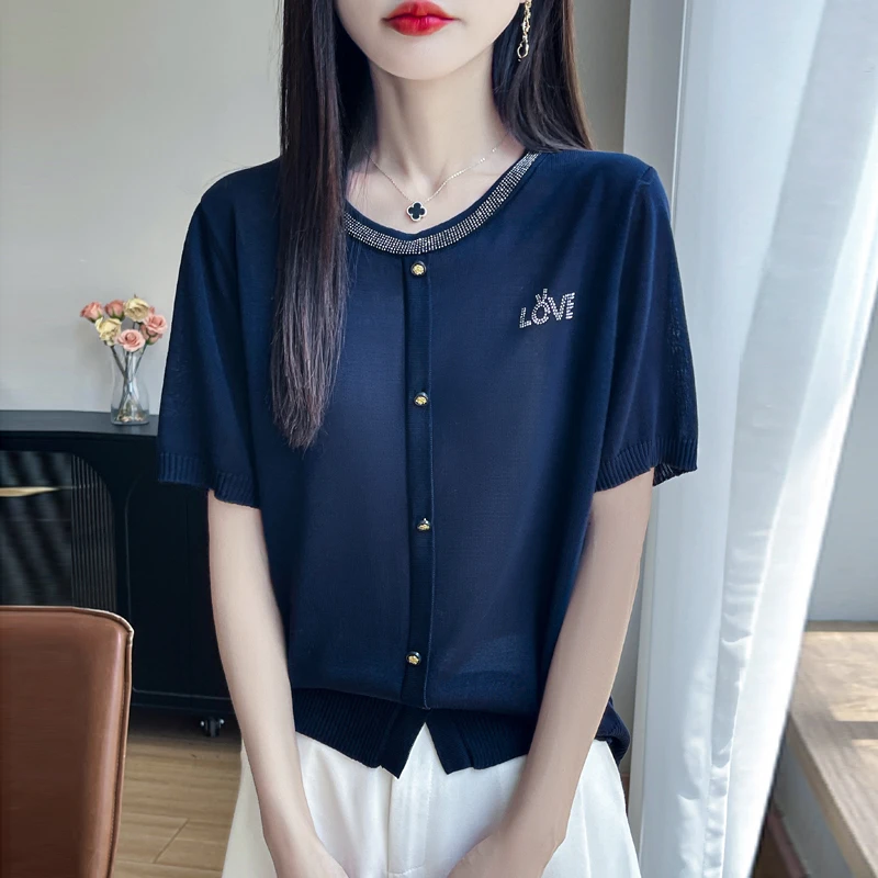 正品哥弟新款冰丝短袖t恤时尚洋气衣服女装夏季圆领宽松半袖小衫