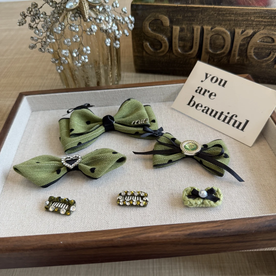 宠物发夹 复古绿蝴蝶结碎毛bb夹 约克夏马尔济斯西施狗狗夹子发饰