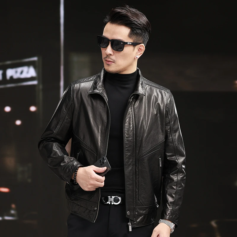 VBA 2850 ZKK新款牛皮立翻领海宁真皮皮衣休闲时尚百搭皮夹克外套