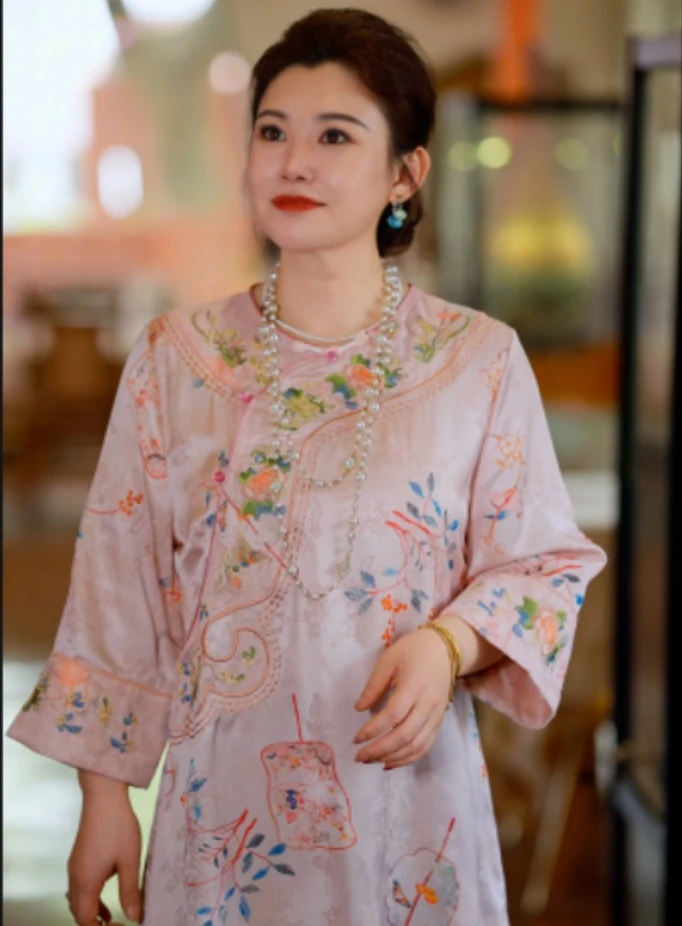 （东方美～花有约)新中式夏季新款女士气质中长款老料显白连衣裙