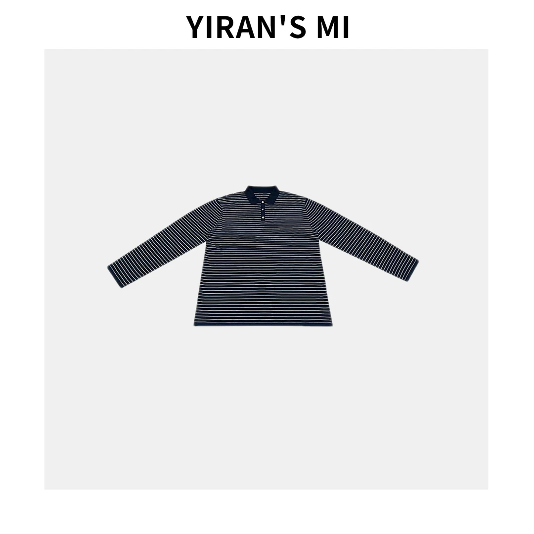 //一 条纹POLO 复古休闲翻领条纹长袖Polo衫  YLM00952