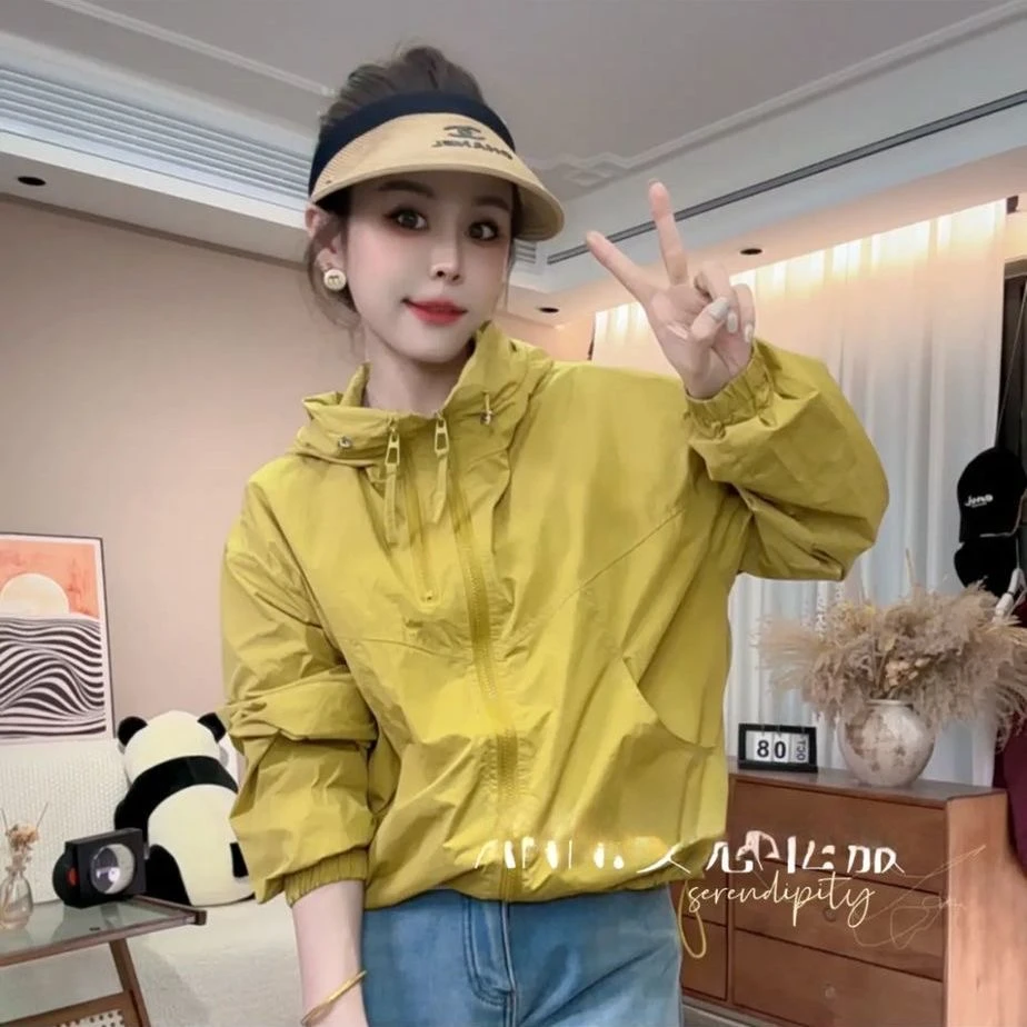 欧洲站2025夏韩版宽松显瘦双拉链长袖连帽防晒外套女短款薄款上衣