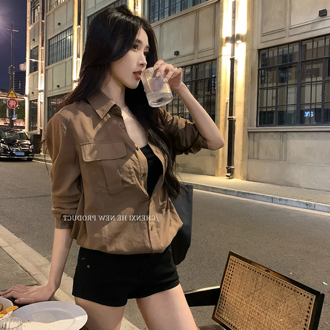 莱赛尔咖色长袖宽松轻薄透气长款衬衫女夏秋新款休闲松弛感上衣