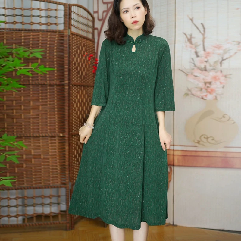 63 新中式改良旗袍春秋季女装连衣裙显瘦复古中国风格子旗袍裙