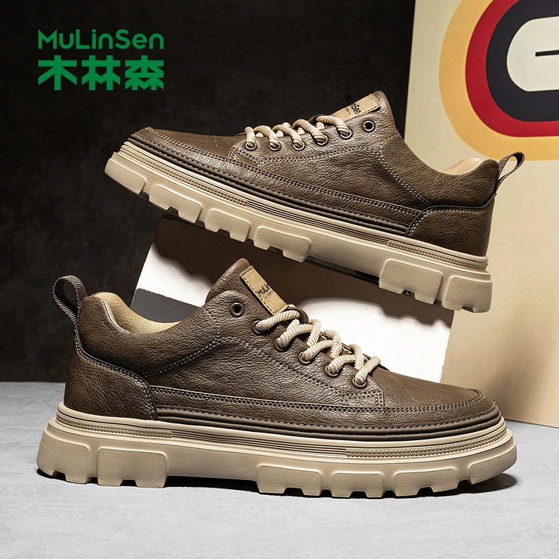 木林森男鞋潮鞋秋冬季旅游透气2025百搭中年休闲皮鞋宽头商务真皮