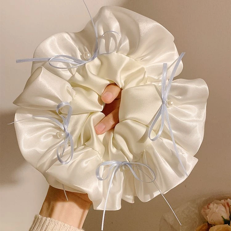 杜洛珍珠白~缎面蝴蝶结大肠发圈女法式温柔高级感头饰超大号发绳
