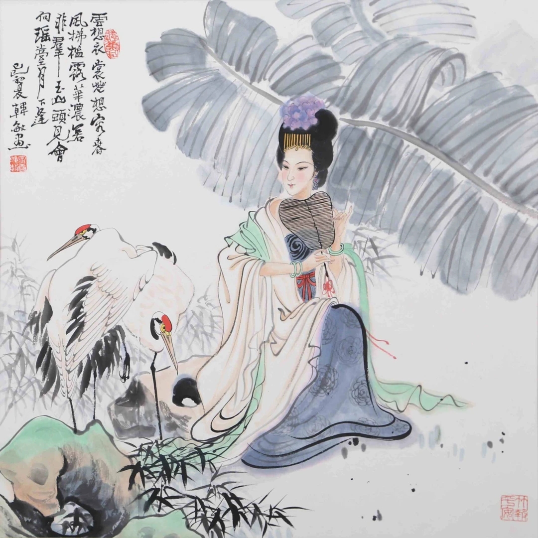 2798贵妃赏鹤图 49*49cm 纸本镜框