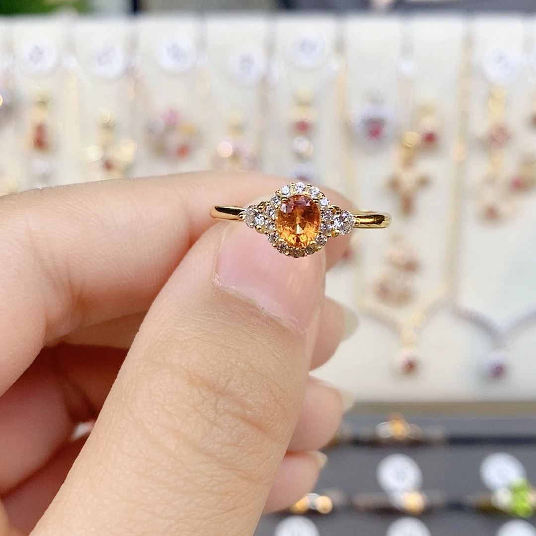 银S925镶嵌戒指石榴石（芬达石）