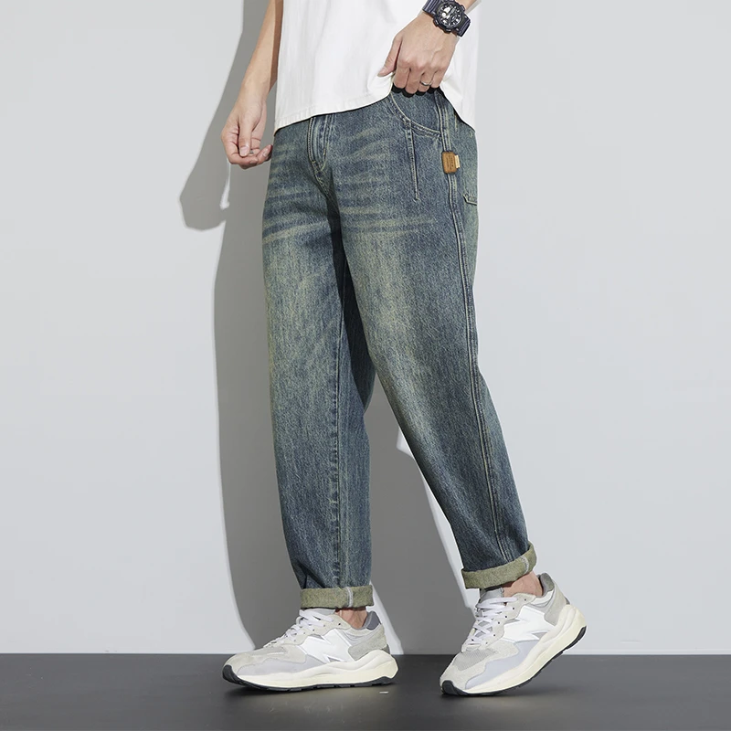 锥形裤子牛仔裤男士2025春秋新款直筒宽松潮牌水洗休闲704