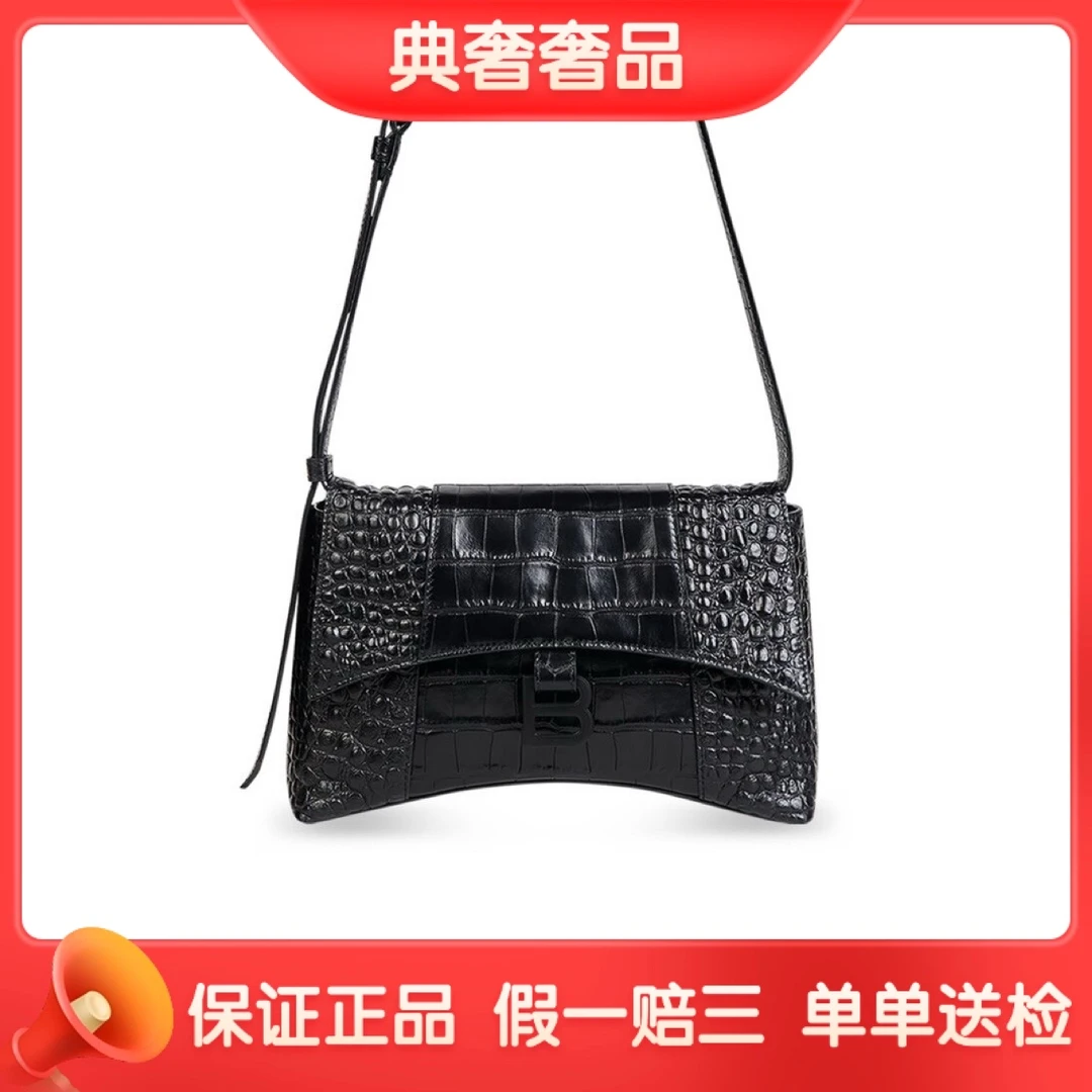 95新 Balenciaga/巴黎世家 soblack鳄压沙漏/单肩时尚女士包