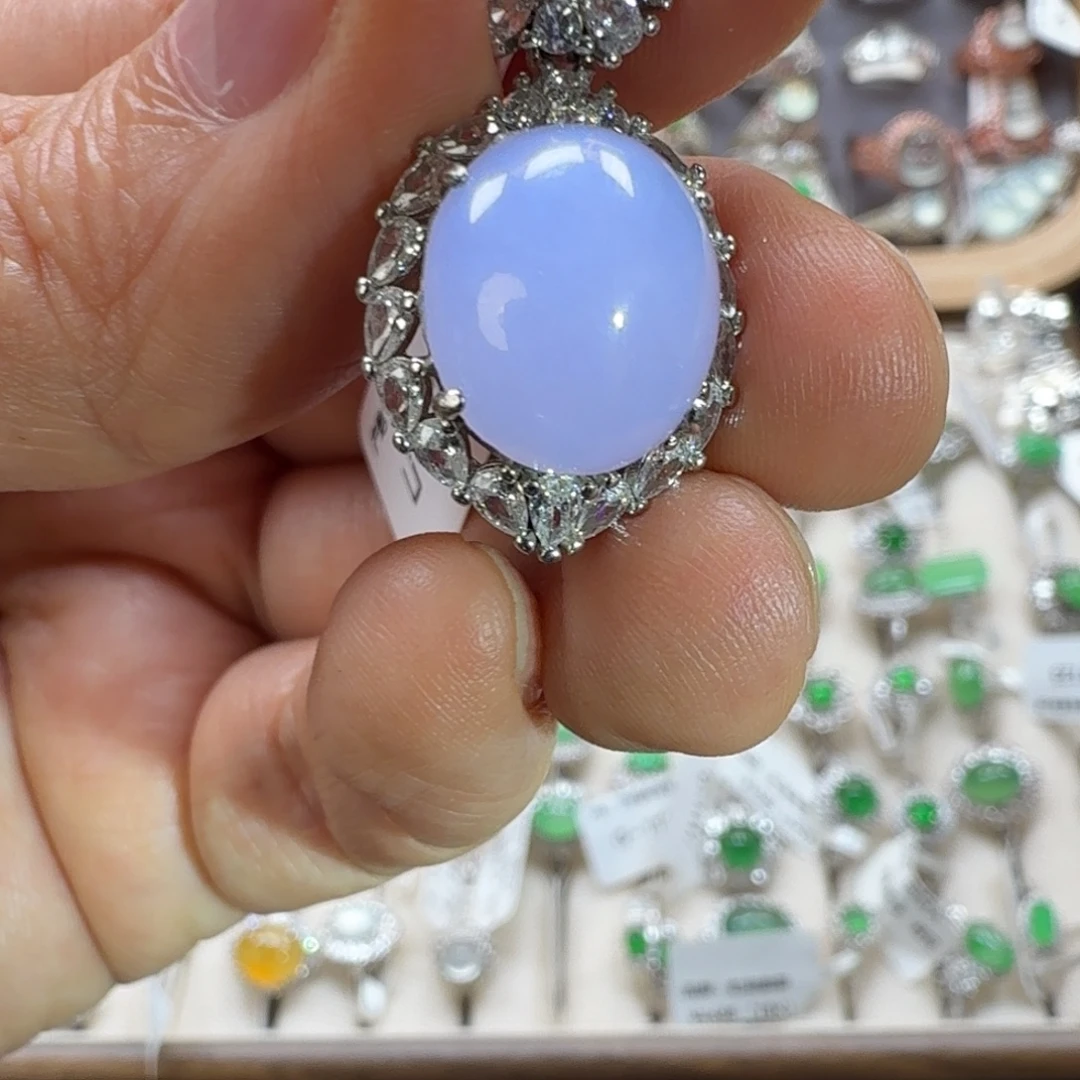 翡翠银S925镶嵌戒指天然缅甸翡翠a货