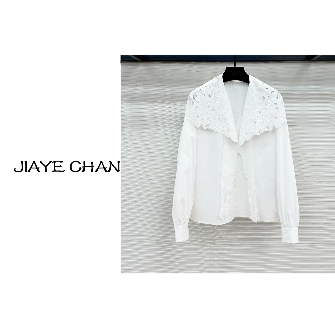 【西西高定】设计感翻领花边百搭长袖上衣
