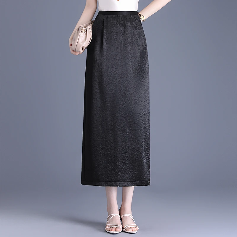 【春秋/夏季可选】坠感醋酸缎面半身裙高腰显瘦长款小黑裙包臀直筒