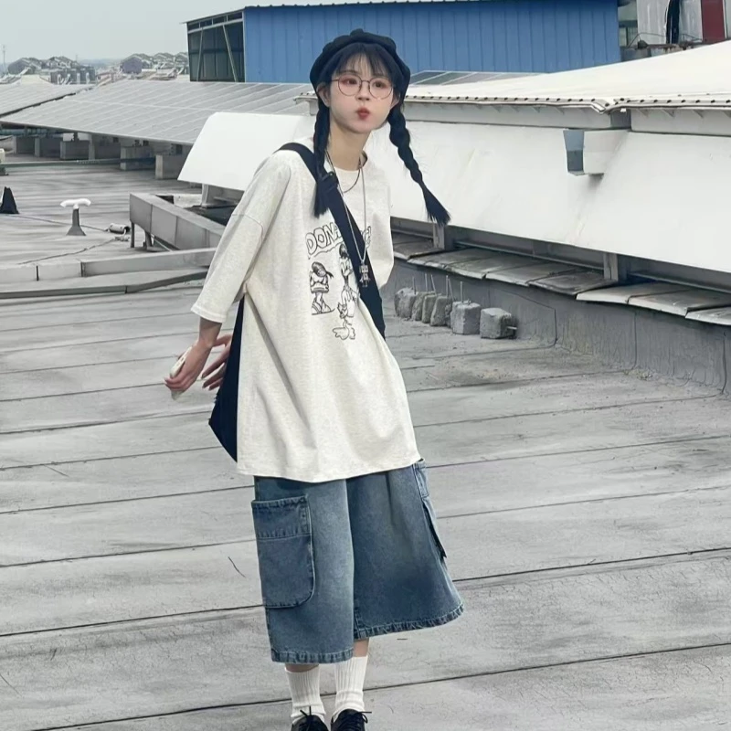 夏季新款慵懒风时尚百搭休闲卡通印花短袖T恤8736